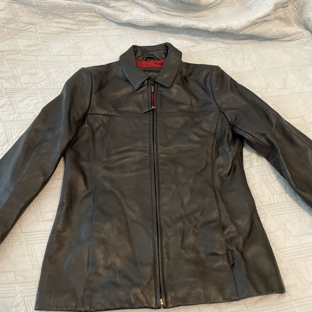 Wilsons Leather Black Leather Jacket with Red Lining